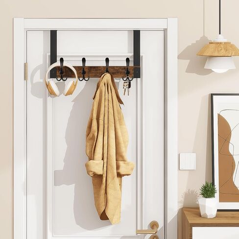 Homode Over The Door Hooks for Hanging, Heavy Duty Wood Over Door Hanger Hook, Over The Door Towel Coat Rack for Bathroom, Back of Door Hooks for Hanging Towels, Clothes, Hats, Rustic Brown Black in Saudi Arabia