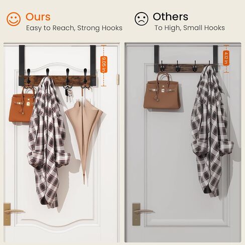 Homode Over The Door Hooks for Hanging, Heavy Duty Wood Over Door Hanger Hook, Over The Door Towel Coat Rack for Bathroom, Back of Door Hooks for Hanging Towels, Clothes, Hats, Rustic Brown Black in Saudi Arabia
