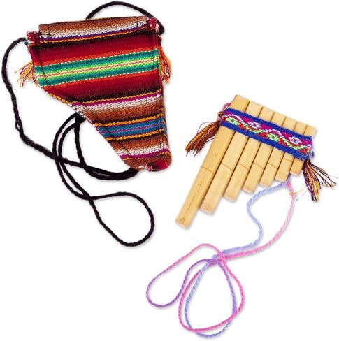 NOVICA Handmade Bamboo Antara Panpipe Traditional with Andean Stripe Case Multicolor Brown Peru Musical Instruments Wind Cultural Dance Folk Art Inca 'Melodies of The Empire' in Saudi Arabia