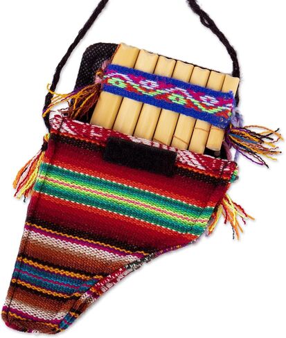 NOVICA Handmade Bamboo Antara Panpipe Traditional with Andean Stripe Case Multicolor Brown Peru Musical Instruments Wind Cultural Dance Folk Art Inca 'Melodies of The Empire' in Saudi Arabia