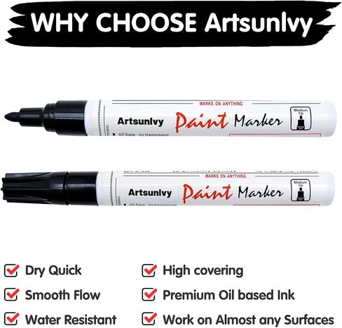 Artsunlvy White Paint Pens marking pens Permanent Markers - 2 Pack Oil Based Waterproof Markers for Tire, Rubber,Wood, Rocks, Metal, Canvas,Plastic, Dark Surface,Craft office Supplies,Medium Point in Kuwait