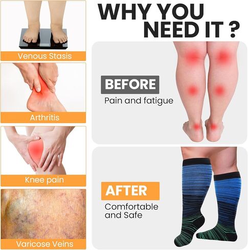 8 أزواج بالإضافة إلى الجوارب ضغط الحجم للنساء الرجال عجل عجل كبير حجم الجوارب الدعم للركبة للدورة الدموية in Kuwait