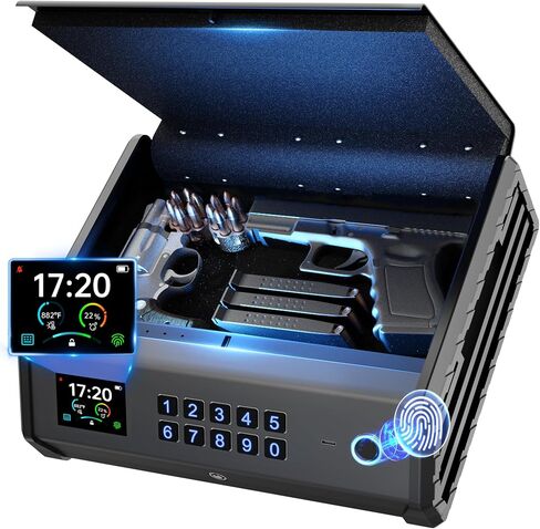 Gun Safe,3 Ways Biometric Pistol Safe with LCD Display of Temperature Humidity USB Port,Emergency Power Supply Gun Lock Box for Home Bedroom Bedside Nightstand and Car in Saudi Arabia