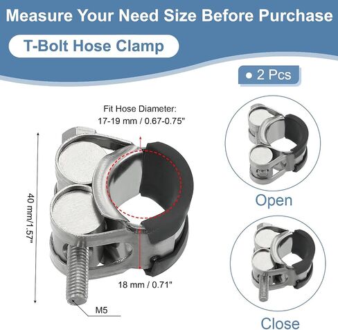 Patikil 20-22mm مشبك خرطوم T-Bolt ، 2 حزمة مطاطية مقلوب المبرد المبرد المشبكات أنبوب أنبوب المبرد 304 مشبك خرطوم الرادياتير الفولاذ المقاوم للصدأ لمدة 0.79 "-0.87" أنبوب in Saudi Arabia
