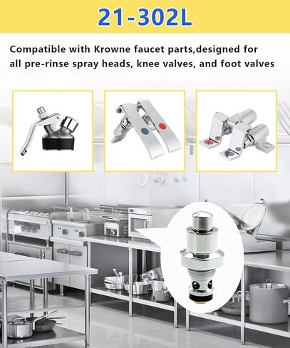 21-302L Faucet Low Lead Button Valve Assembly Fits For Krowne Pre-Rinse Spray Heads,Knee Valve,Foot Valves,Faucet For Commercial Kitchen (Metal Silver Finish) in Saudi Arabia
