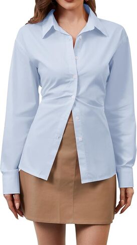 Missactiver Women's Label Twlar Button Down Down Cinch Cinch Weist Long Sleeve Long Disual Work Dary Tunics Blouse Tops in Saudi Arabia