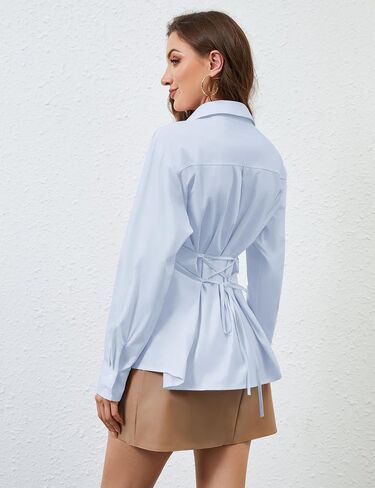 Missactiver Women's Label Twlar Button Down Down Cinch Cinch Weist Long Sleeve Long Disual Work Dary Tunics Blouse Tops in Saudi Arabia