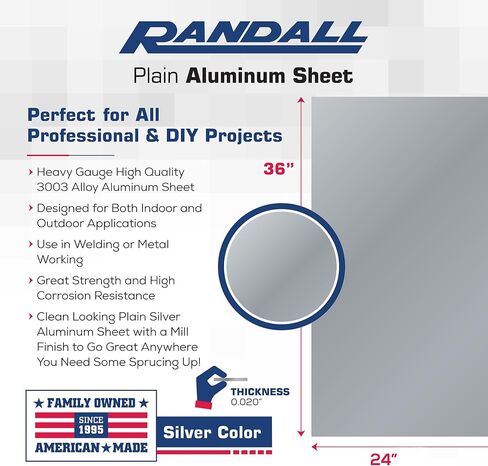 36" x 24" Plain Aluminum Sheet | .020" Thick | Silver Metal Sheet for Indoor & Outdoor Use | Lightweight & Rust-Resistant | Made in USA by Randall Manufacturing in Saudi Arabia