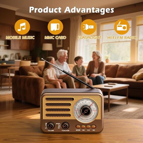 Retro Transistor Radio,Battery Powered AM FM SW Radio,Small Rechargeable Portable Radio with 1800mAh Lithium-ion Battery,Support TF Card/Aux/USB MP3 Player in Saudi Arabia