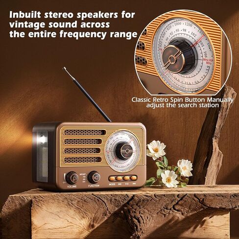 Retro Transistor Radio,Battery Powered AM FM SW Radio,Small Rechargeable Portable Radio with 1800mAh Lithium-ion Battery,Support TF Card/Aux/USB MP3 Player in Saudi Arabia