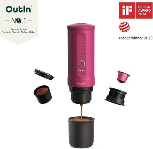 OutIn Nano Portable Electric Espresso Machine, Travel Coffee Maker for Camping, Car Coffee Maker Self-Heating with USB-C, With Ground Coffee & NS Capsule for RV, Hiking, Office in Kuwait