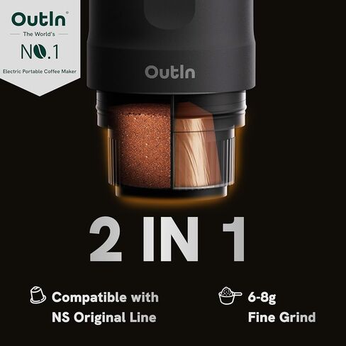 OutIn Nano Portable Electric Espresso Machine, Travel Coffee Maker for Camping, Car Coffee Maker Self-Heating with USB-C, With Ground Coffee & NS Capsule for RV, Hiking, Office in Kuwait