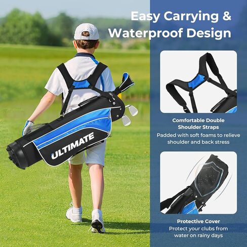نوادي Ultimate Kids للغولف مع حقيبة وقوف ، نادي جولف كامل جولف مجموعة يمين مع 205cc #3 Fairway Wood ، #7 & #9 Irons ، Putter ، غطاء رأس فريد ومطر in Kuwait