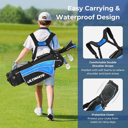 نوادي Ultimate Kids للغولف مع حقيبة وقوف ، نادي جولف كامل جولف مجموعة يمين مع 205cc #3 Fairway Wood ، #7 & #9 Irons ، Putter ، غطاء رأس فريد ومطر in Kuwait