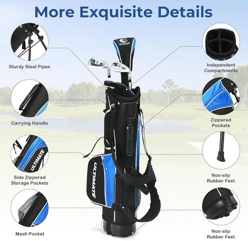 نوادي Ultimate Kids للغولف مع حقيبة وقوف ، نادي جولف كامل جولف مجموعة يمين مع 205cc #3 Fairway Wood ، #7 & #9 Irons ، Putter ، غطاء رأس فريد ومطر in Kuwait