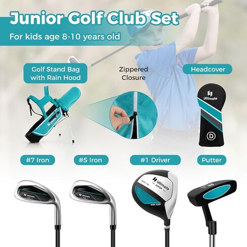 Goplus Junior Complete Golf Club Set for Kids, Right Hand Golf Clubs with Stand Bag, Rain Hood, Golf Practice Set for Ages 5-7,8-10,11-13 Boys Girls in Saudi Arabia