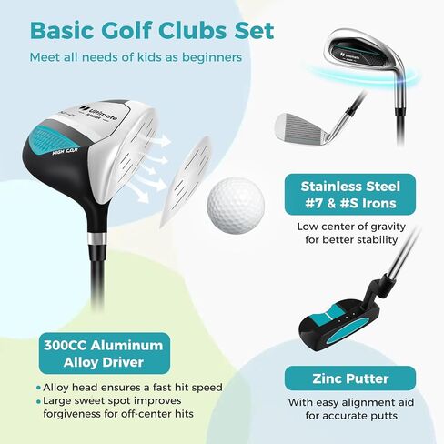 Goplus Junior Complete Golf Club Set for Kids, Right Hand Golf Clubs with Stand Bag, Rain Hood, Golf Practice Set for Ages 5-7,8-10,11-13 Boys Girls in Saudi Arabia