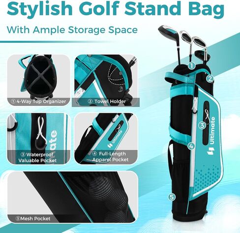 Goplus Junior Complete Golf Club Set for Kids, Right Hand Golf Clubs with Stand Bag, Rain Hood, Golf Practice Set for Ages 5-7,8-10,11-13 Boys Girls in Saudi Arabia