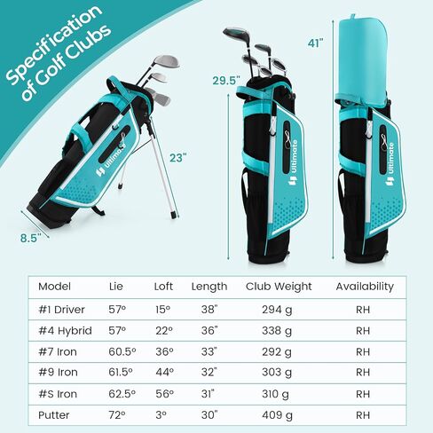 Goplus Junior Complete Golf Club Set for Kids, Right Hand Golf Clubs with Stand Bag, Rain Hood, Golf Practice Set for Ages 5-7,8-10,11-13 Boys Girls in Saudi Arabia