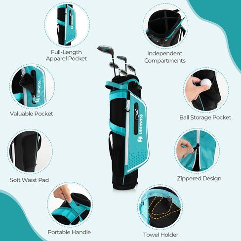 Goplus Junior Complete Golf Club Set for Kids, Right Hand Golf Clubs with Stand Bag, Rain Hood, Golf Practice Set for Ages 5-7,8-10,11-13 Boys Girls in Saudi Arabia