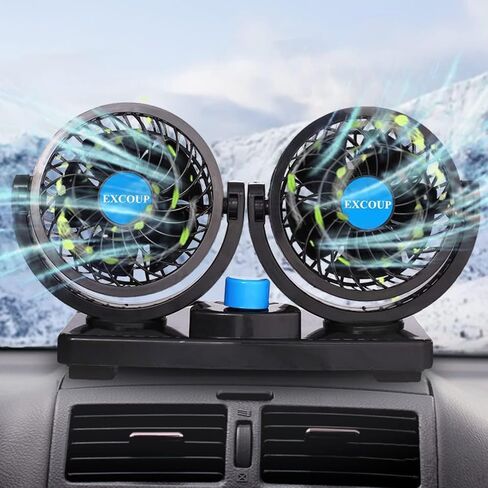 12V Car Fan, 5'' Portable Auto Cooling Fan, Adjustable Dual Head 360° Rotatable, 12 Speed Cigarette Lighter Plug & LED Display for Sedan SUV RV Boat in Kuwait