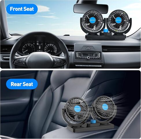 12V Car Fan, 5'' Portable Auto Cooling Fan, Adjustable Dual Head 360° Rotatable, 12 Speed Cigarette Lighter Plug & LED Display for Sedan SUV RV Boat in Kuwait