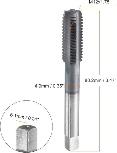 HARFINGTON M12x1.75 Metric Thread Tap 6542 Cobalt High-Speed Steel TiCN Coated Plug Tap Left Hand Straight Flutes Screw Threading Hand Tap in Saudi Arabia