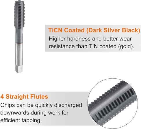 HARFINGTON M12x1.75 Metric Thread Tap 6542 Cobalt High-Speed Steel TiCN Coated Plug Tap Left Hand Straight Flutes Screw Threading Hand Tap in Saudi Arabia