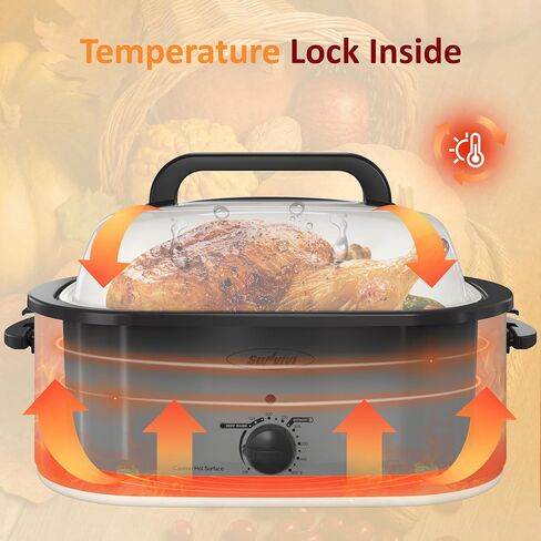 Sunvivi Electric Roaster, 26 Quart Electric Roaster Oven with Glass Lid, Turkey Roaster Oven Buffet with Self-Basting Lid, Removable Pan, Cool-Touch Handles, Blue in Kuwait