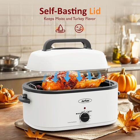 Sunvivi Electric Roaster, 26 Quart Electric Roaster Oven with Glass Lid, Turkey Roaster Oven Buffet with Self-Basting Lid, Removable Pan, Cool-Touch Handles, Blue in Kuwait