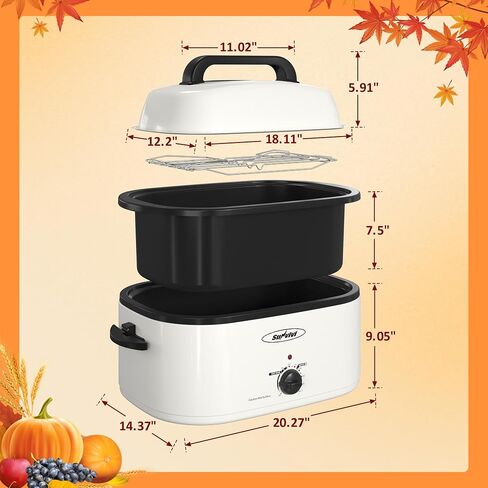 Sunvivi Electric Roaster, 26 Quart Electric Roaster Oven with Glass Lid, Turkey Roaster Oven Buffet with Self-Basting Lid, Removable Pan, Cool-Touch Handles, Blue in Kuwait