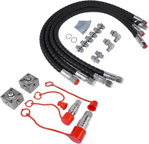 2pcs 3-Way Hydraulic Diverter Valve Kit Compatible with 1-2 Ton Chinese Mini Excavators, Includes Quick Connects, M14 Connectors, 31" Flexible Hoses, Screws, for Industrial Attachments Use in Saudi Arabia