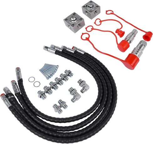 2pcs 3-Way Hydraulic Diverter Valve Kit Compatible with 1-2 Ton Chinese Mini Excavators, Includes Quick Connects, M14 Connectors, 31" Flexible Hoses, Screws, for Industrial Attachments Use in Saudi Arabia