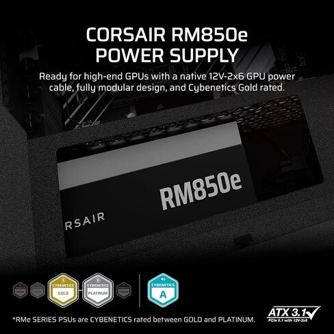 CORSAIR RM1200e (2025) Fully Modular Low-Noise ATX Power Supply with 12V-2x6 Cable – ATX 3.1 & PCIe 5.1 Compliant, Cybenetics Platinum Efficiency, 105°C-Rated Capacitors, Modern Standby Mode – Black in Saudi Arabia
