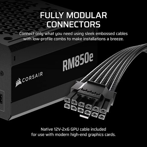 CORSAIR RM1200e (2025) Fully Modular Low-Noise ATX Power Supply with 12V-2x6 Cable – ATX 3.1 & PCIe 5.1 Compliant, Cybenetics Platinum Efficiency, 105°C-Rated Capacitors, Modern Standby Mode – Black in Saudi Arabia