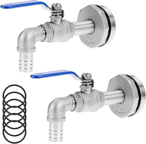 Qwork 2 Pack 2 "صنبور أسطوانة من الفولاذ المقاوم للصدأ لـ 55 جالونًا من الصلب/البلاستيك ، حشية مقاومة للتسرب مع مخرج 90 درجة 3/4" in Saudi Arabia