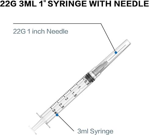 100 Pack 3ML محاقن مع الإبرة ، 22 GA 1.0 بوصة محقنة قفل luer ، مغلقة بشكل فردي ، للمختبرات العلمية ، قياس السائل ، تغذية الحيوانات الصغيرة ، الاستغناء ، قضيب ، سقي. in Kuwait