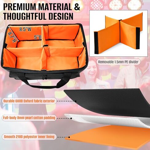 ORKELS 3/8'' Padded Stage Lighting Bag – Fits 4 Par Lights, Spotlights – Storage Bag with Fluorescent Lining, Dividers, Adjustable Straps & Accessory Pockets (4 Par Lights Case) in Saudi Arabia