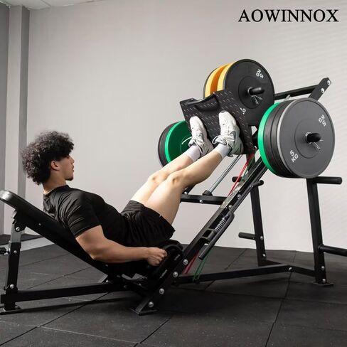 آلة الضغط على الساق 45 درجة-فادح ثنائية الوظائف الثنائية الكواد والمعدات العجول معدات تجريب مع لوحة خلفية قابلة للتعديل ، ولوحة القدم الكبيرة ، وسعة تحميل 1600 رطل لصالة الألعاب الرياضية المنزلية in Kuwait