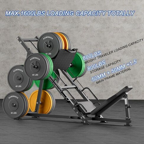 آلة الضغط على الساق 45 درجة-فادح ثنائية الوظائف الثنائية الكواد والمعدات العجول معدات تجريب مع لوحة خلفية قابلة للتعديل ، ولوحة القدم الكبيرة ، وسعة تحميل 1600 رطل لصالة الألعاب الرياضية المنزلية in Kuwait