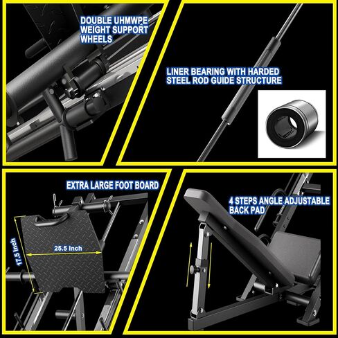 آلة الضغط على الساق 45 درجة-فادح ثنائية الوظائف الثنائية الكواد والمعدات العجول معدات تجريب مع لوحة خلفية قابلة للتعديل ، ولوحة القدم الكبيرة ، وسعة تحميل 1600 رطل لصالة الألعاب الرياضية المنزلية in Kuwait