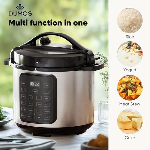 Dumos 12 in-1 ضغط الضغط الكهربائي 6 كيو تي من الفولاذ المقاوم للصدأ المقاوم للصدأ الكهربائي للضغط ، الأرز ، البخار ، صانع الزبادي ، الطهي البطيء ، حساء اللحوم ، الكعكة ، العصيدة ، متعددة. in Kuwait
