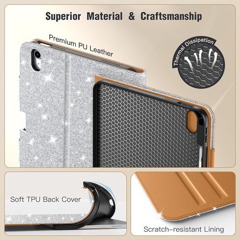 Moko for New iPad (A16) Case 11th Generation 11 بوصة 2025 ، iPad 10 Gen Case 10.9 "2022 مع حامل قلم رصاص وجيب ، غطاء من الورقة الجلدية المتميزة ، زوايا عرض متعددة ، أسود in Kuwait