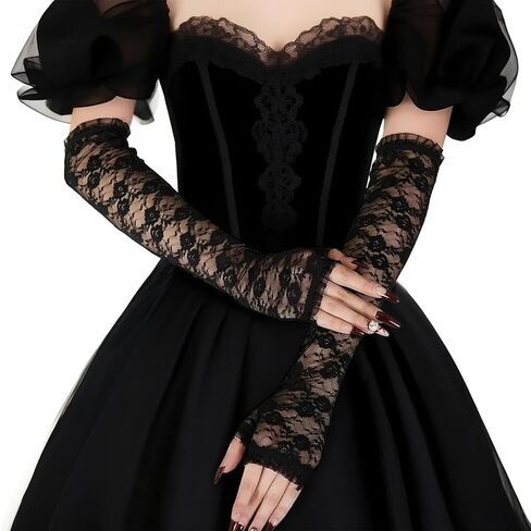 قفازات ذراع الدانتيل للنساء ، وأكمام الدانتيل الطويلة بدون إصبع لزفاف شاي شاي ، فستان خطوبة in Kuwait