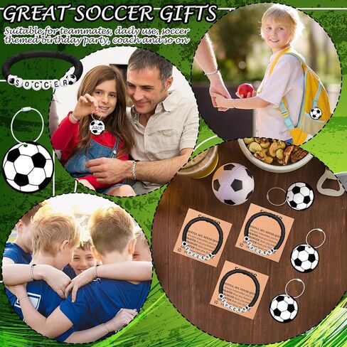 80 PCS Soccer Party Favors Bulk 20 Soccer Sport Bead Bead Ball Charm Bracelets 20 Acrylic DIY اسم مفاتيح مع 20 بطاقات ملهمة 20 حقيبة هدايا لإصدار عيد ميلاد الفريق in Saudi Arabia
