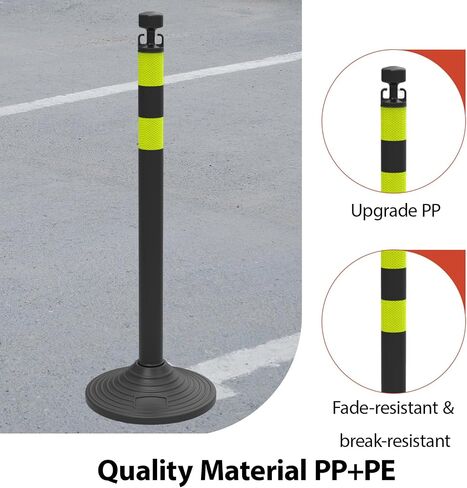 6 Pack Crowd Control Stanchions, Plastic Stanchions Poles with Plastic Chain Crowd Control Barriers with Fillable Base Traffic Delineator Posts for Parking Lot (Black-Heavy Rubber Base) in Saudi Arabia