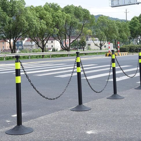 6 Pack Crowd Control Stanchions, Plastic Stanchions Poles with Plastic Chain Crowd Control Barriers with Fillable Base Traffic Delineator Posts for Parking Lot (Black-Heavy Rubber Base) in Saudi Arabia