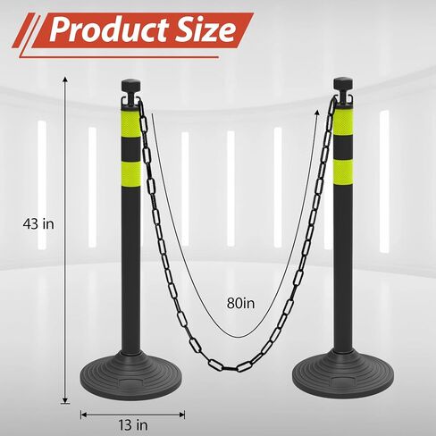 6 Pack Crowd Control Stanchions, Plastic Stanchions Poles with Plastic Chain Crowd Control Barriers with Fillable Base Traffic Delineator Posts for Parking Lot (Black-Heavy Rubber Base) in Saudi Arabia