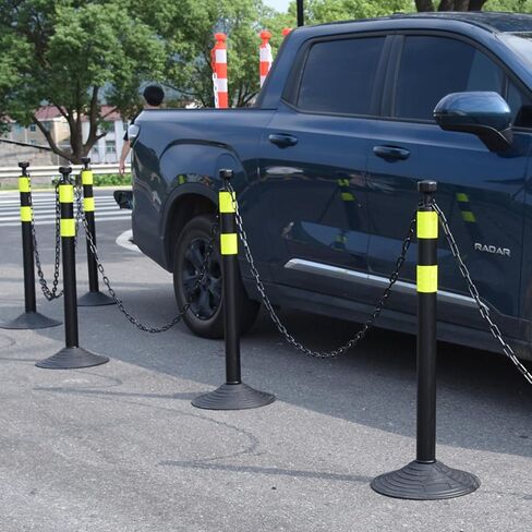 6 Pack Crowd Control Stanchions, Plastic Stanchions Poles with Plastic Chain Crowd Control Barriers with Fillable Base Traffic Delineator Posts for Parking Lot (Black-Heavy Rubber Base) in Saudi Arabia