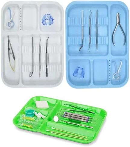 5/Pcs Pastel Colors Dental Lockable Divided Instrument Tray B Size Autoclavable Plastic Setup Tray for Medical Instruments (Clear Lid) in Kuwait